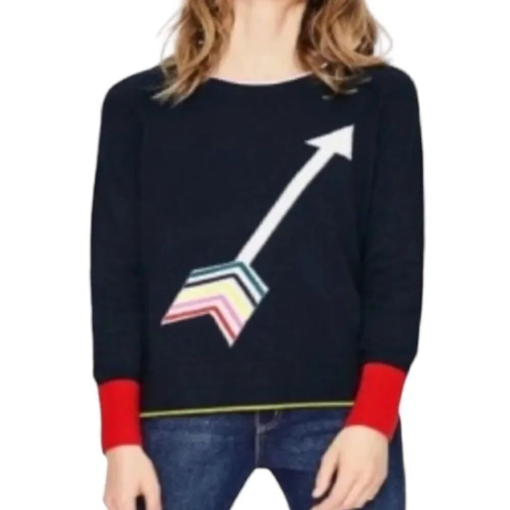 BODEN Women's Arrow Intarsia Romy Rainbow Arrow Sweater Navy Blue Size XS